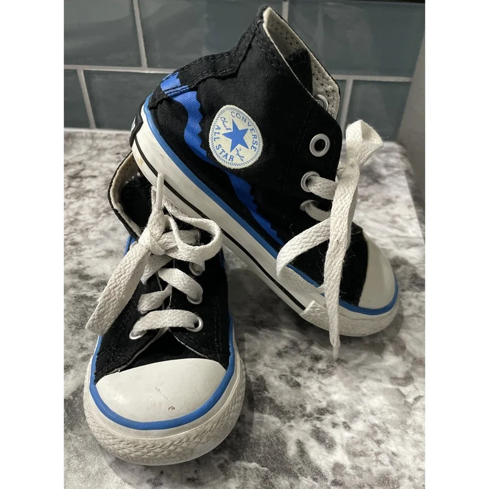 Converse‎ All Star Infant High Top Size 6 Black/Blue Tennis Shoes Chuck Taylor